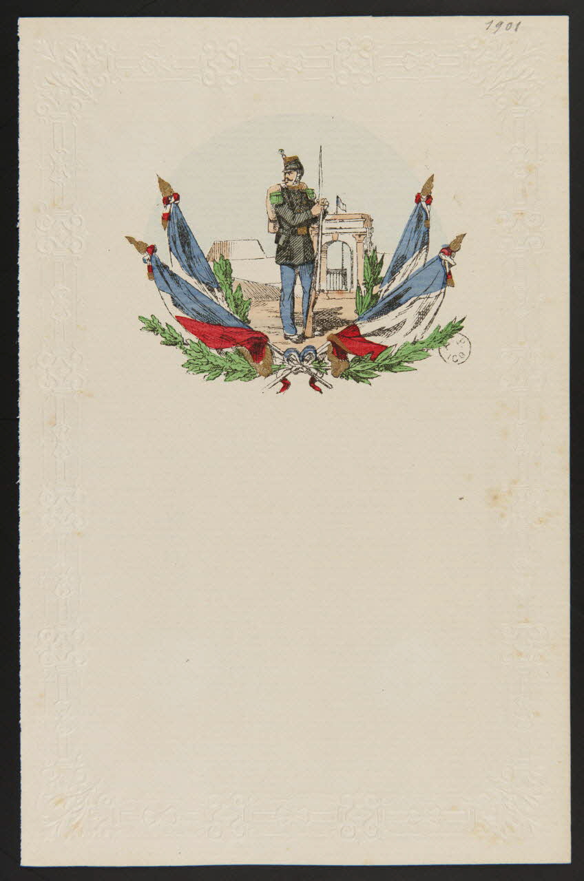 estampe Papier à lettre orné d'une figure de soldat avec drapeaux français 1960.66.339  Photo