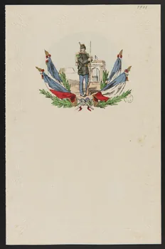 estampe Papier à lettre orné d'une figure de soldat avec drapeaux français 1960.66.339 Photo