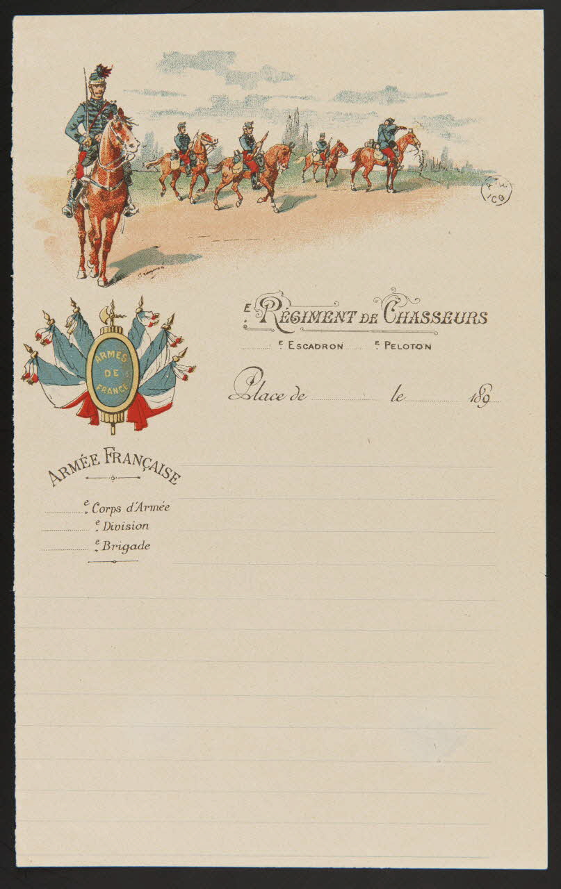 estampe Papier à lettre orné d'une scène avec régiment de chasseurs 1960.66.347 Photo