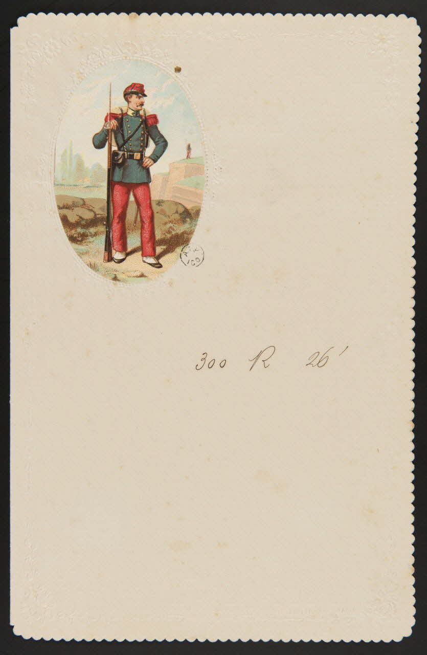 estampe Papier à lettre orné d'un médaillon montrant un soldat en poste 1960.66.350 Photo