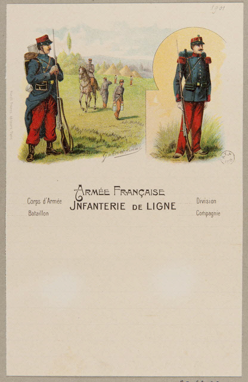 estampe ARMEE FRANCAISE  INFANTERIE DE LIGNE  Corps d'Armée  Bataillon  Division  Compagnie 1960.66.407 Photo