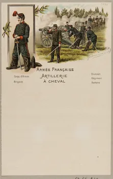 estampe ARMEE FRANCAISE  ARTILLERIE  A CHEVAL  Corps d'Armée  Brigade  Division  Régiment  Batterie 1960.66.410 Photo