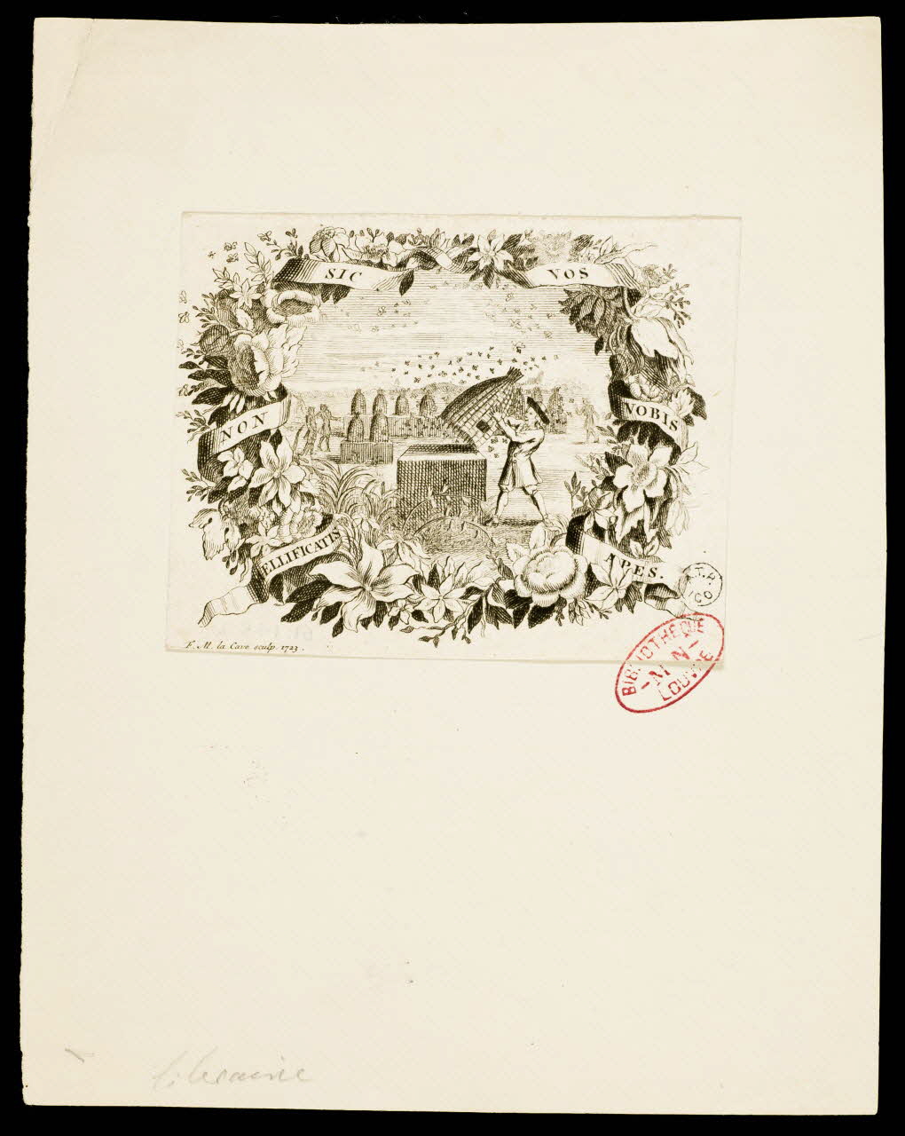 F. M. la Cave sculp. étiquette SIC  NON  MELLIFICATIS  VOS  VOBIS  APES. 1723 1961.145.1 Photo
