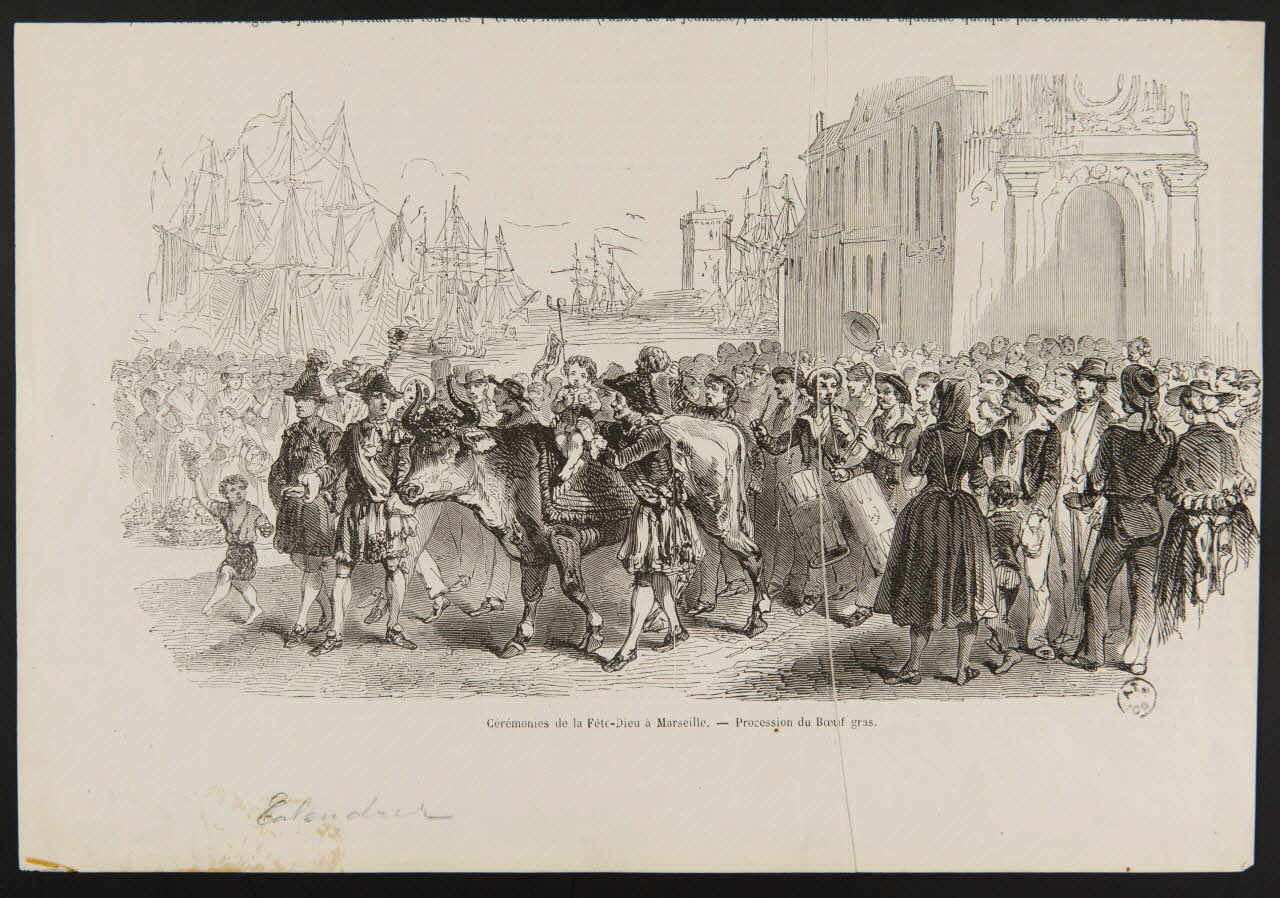 estampe Cérémonies de la Fête-Dieu à Marseille. - Procession du Boeuf gras. 1961.15.28 Photo