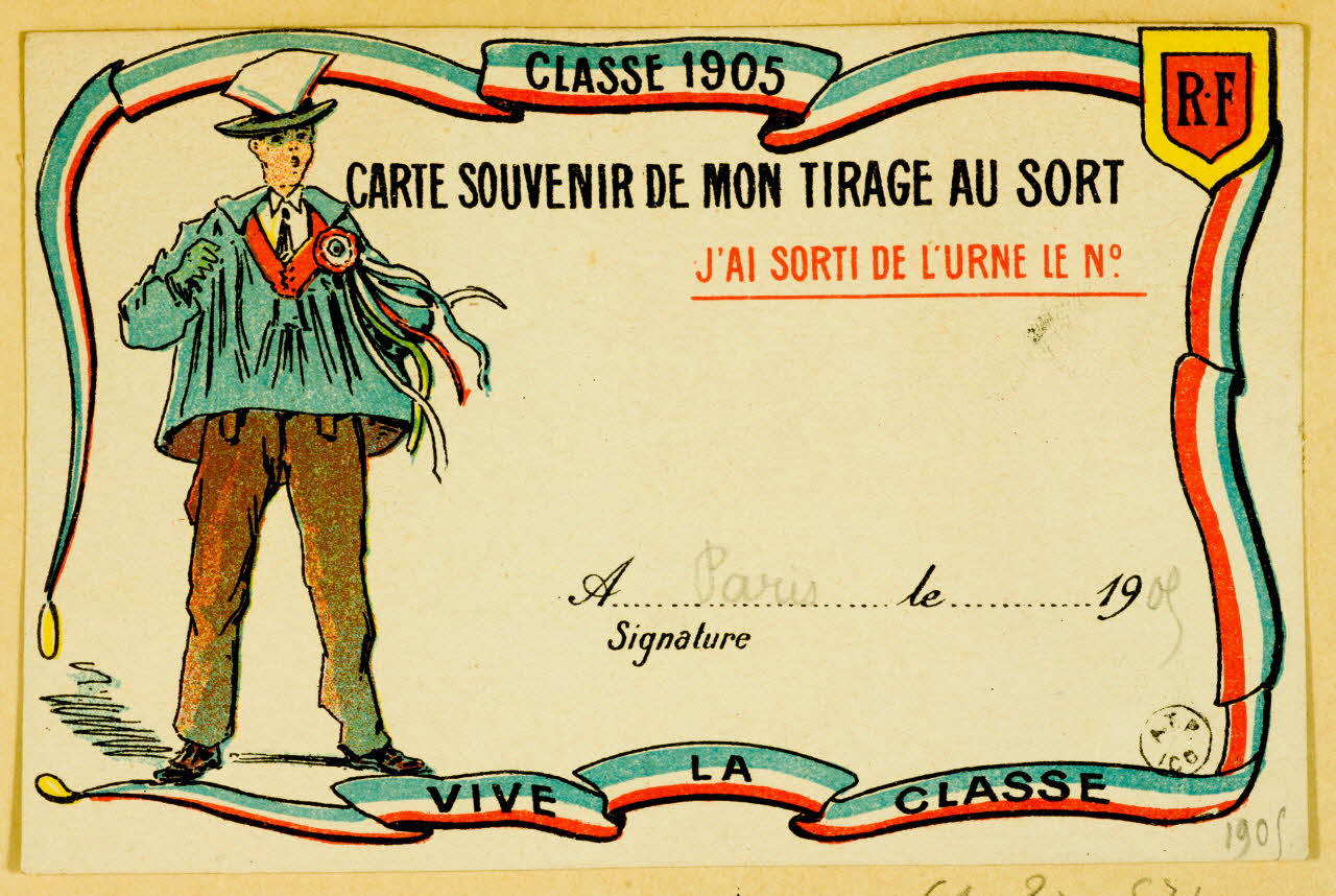 estampe CLASSE 1905  CARTE SOUVENIR DE MON TIRAGE AU SORT 1961.20.574 Photo
