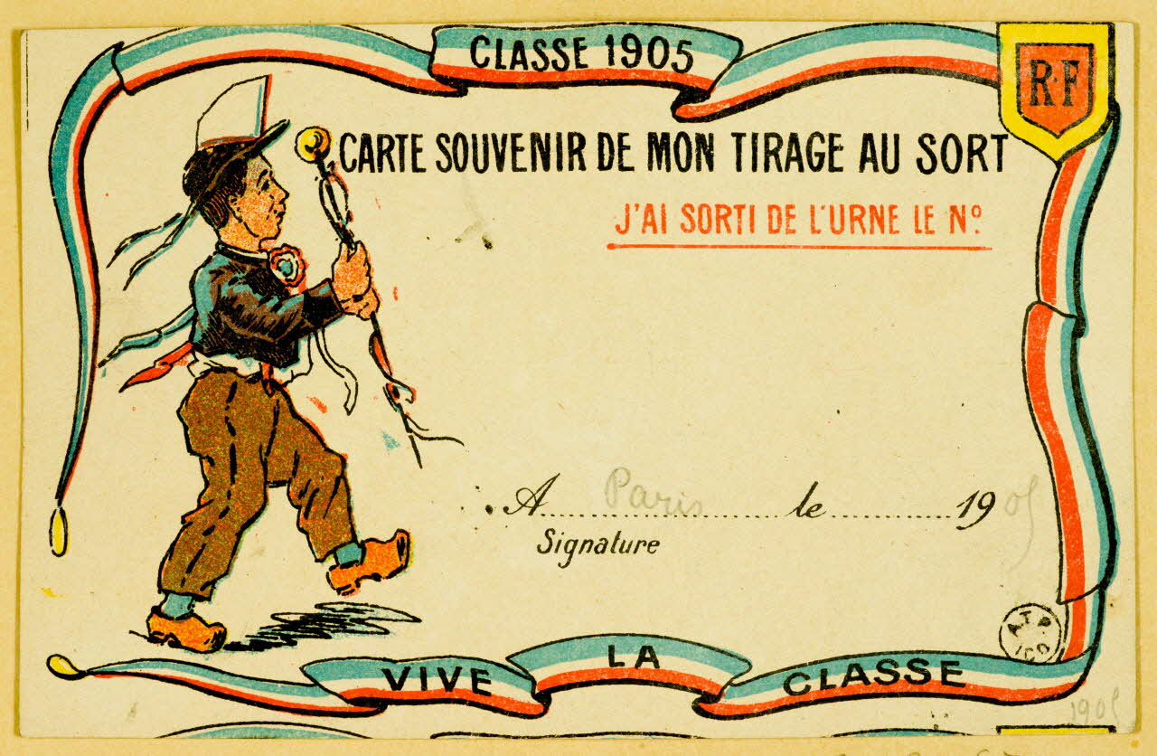 estampe CLASSE 1905  CARTE SOUVENIR DE MON TIRAGE AU SORT 1961.20.575 Photo