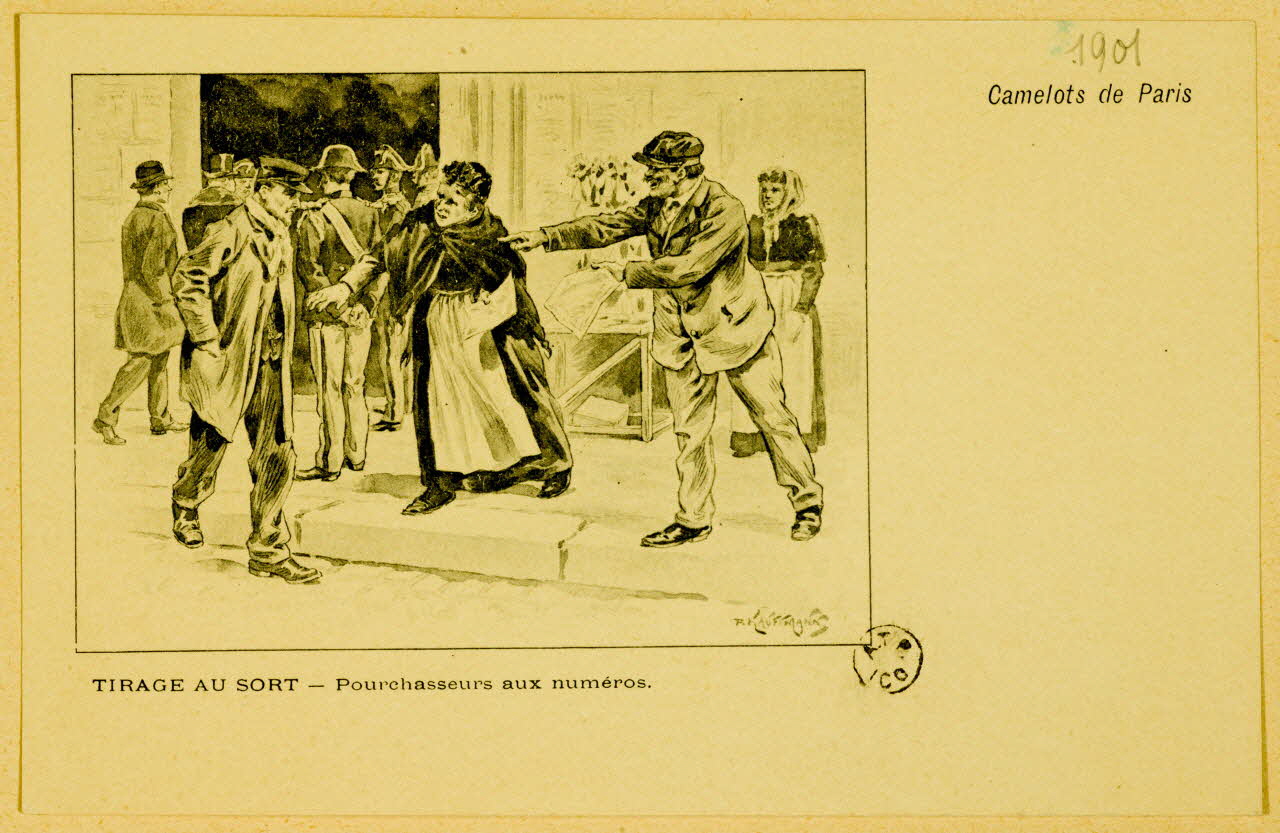 estampe TIRAGE AU SORT - Pourchasseurs aux numéros. 1961.20.591 Photo