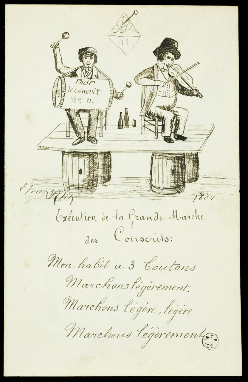 Fournier E. ensemble Exécution de la grande marche  des conscrits.  11 A l'ami Sidoine 1884 1961.20.609 Photo
