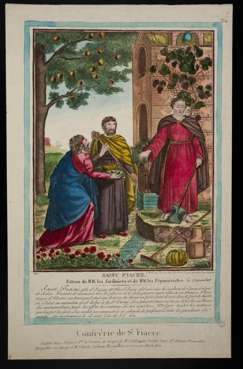 estampe SAINT FIACRE,  Patron de MM. les Jardiniers et de MM. les Pépiniéristes. 1961.66.122 Photo
