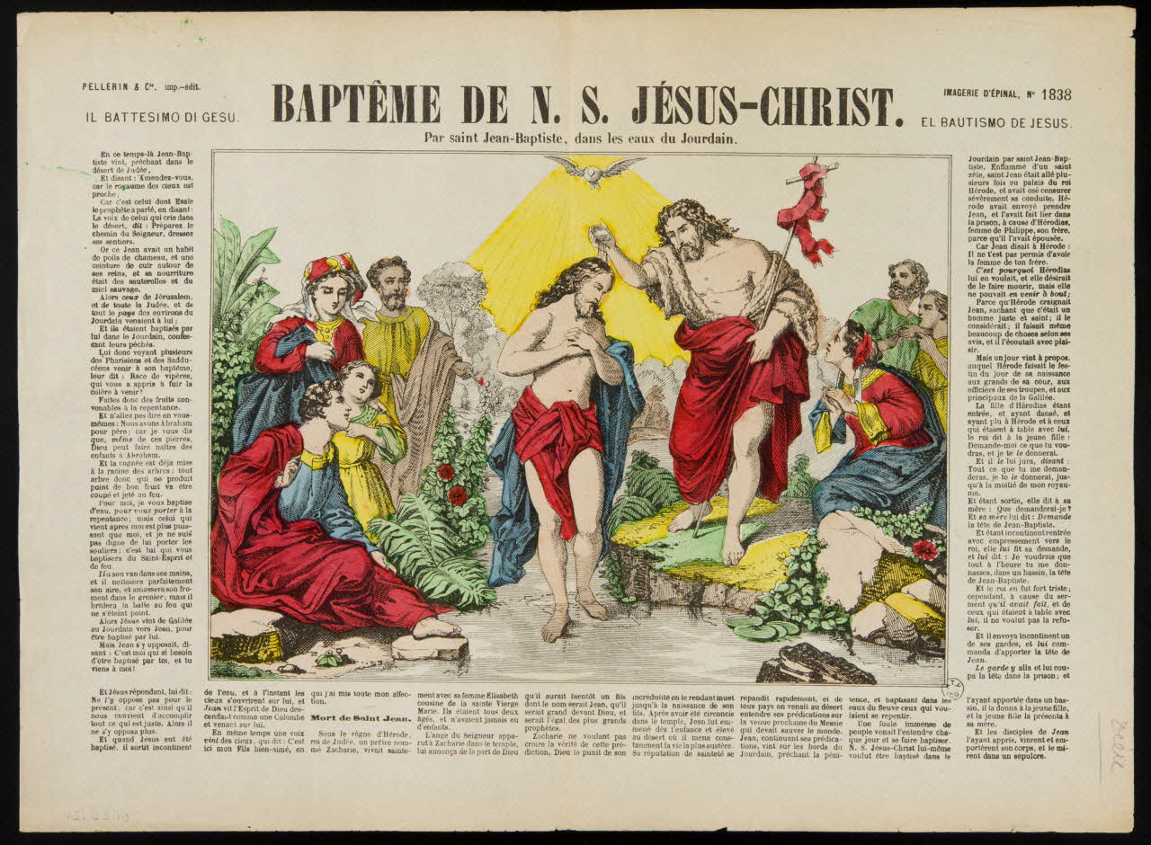 François-Charles Pinot ; Pellerin ; Pierre Mignard estampe BAPTEME DE N.S. JESUS-CHRIST.  Par saint Jean-Baptiste, dans les eaux du Jourdain. Lorraine, France 1888 1961.66.124 Photo