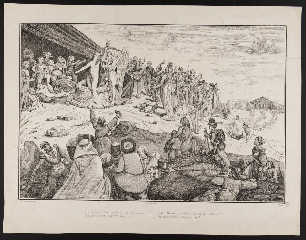 estampe Si le chemin est dur et semble inaccessible,  Pour arriver au but... (le seul !) la vérité,  Francs-Maçons, prouvons tous que rien n'est impossible 1961.66.75 Photo