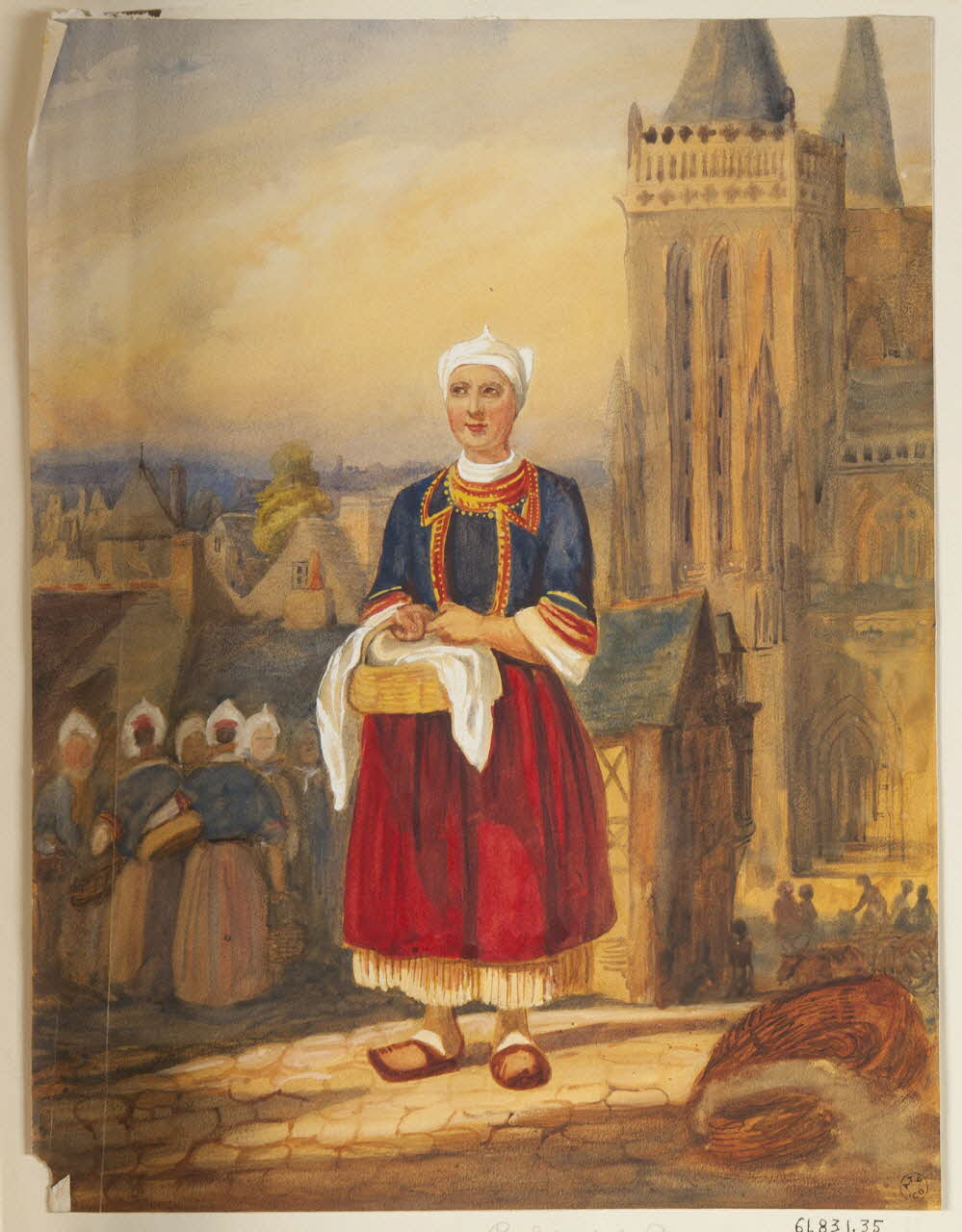 dessin Bigouden devant Cathédrale de Quimper 1961.83.1.35 Photo