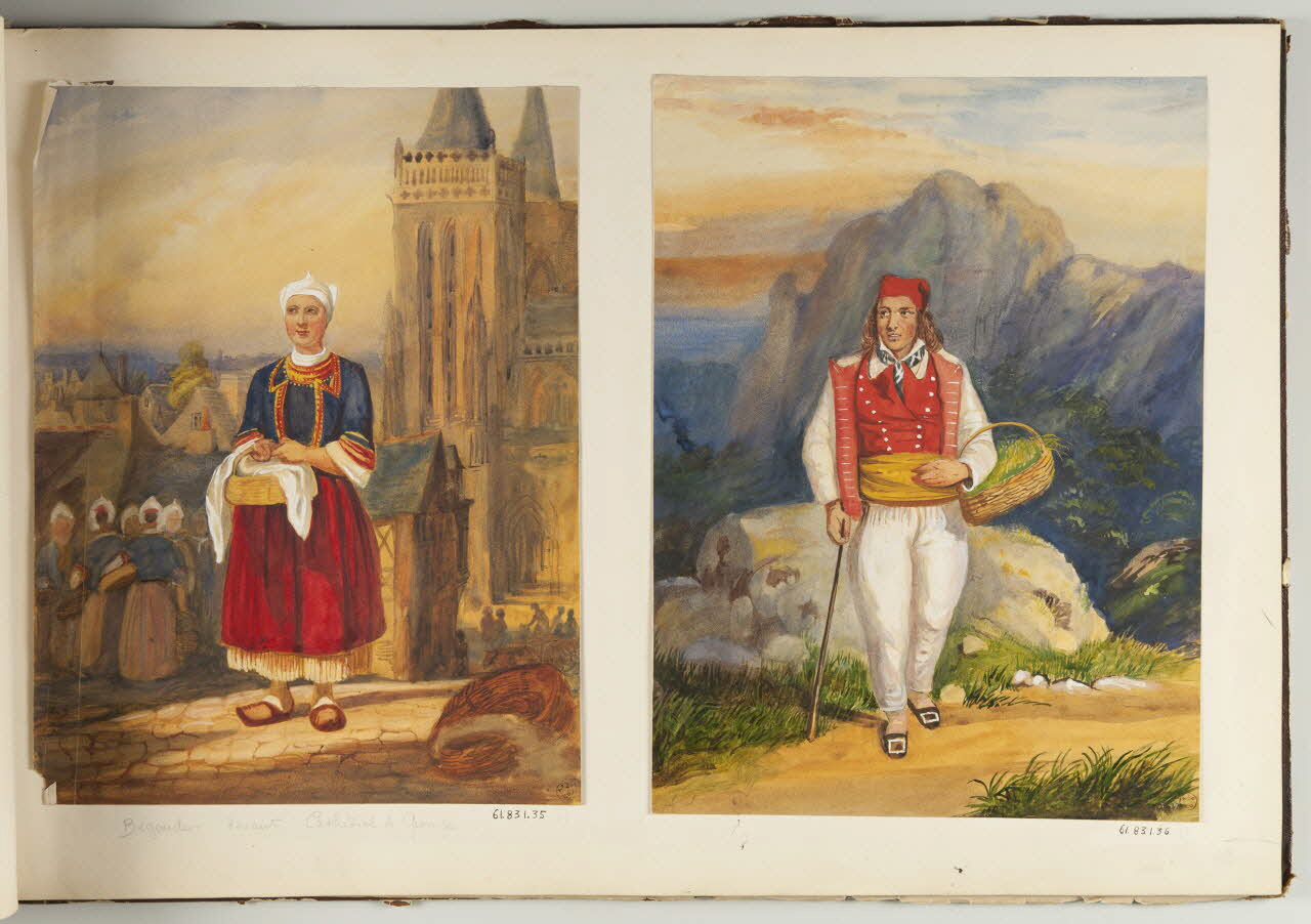 dessin Bigouden devant Cathédrale de Quimper 1961.83.1.35 Photo