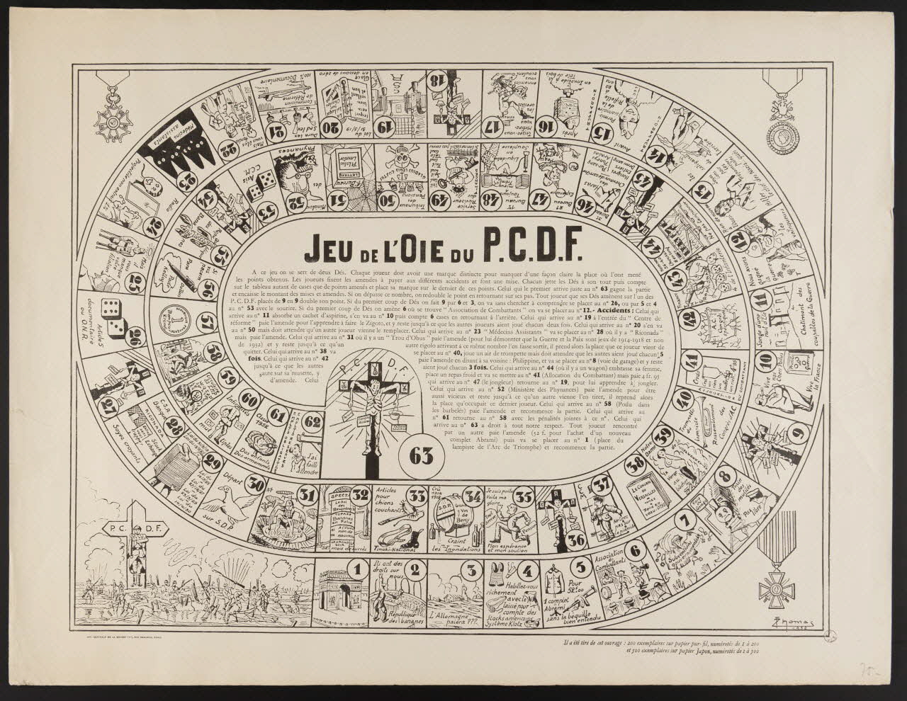 Thomas ; Imprimerie Centrale de la Bourse jeu de l'oie Jeu de l'Oie du P.C.D.F. France 1932 1962.11.2 Photo