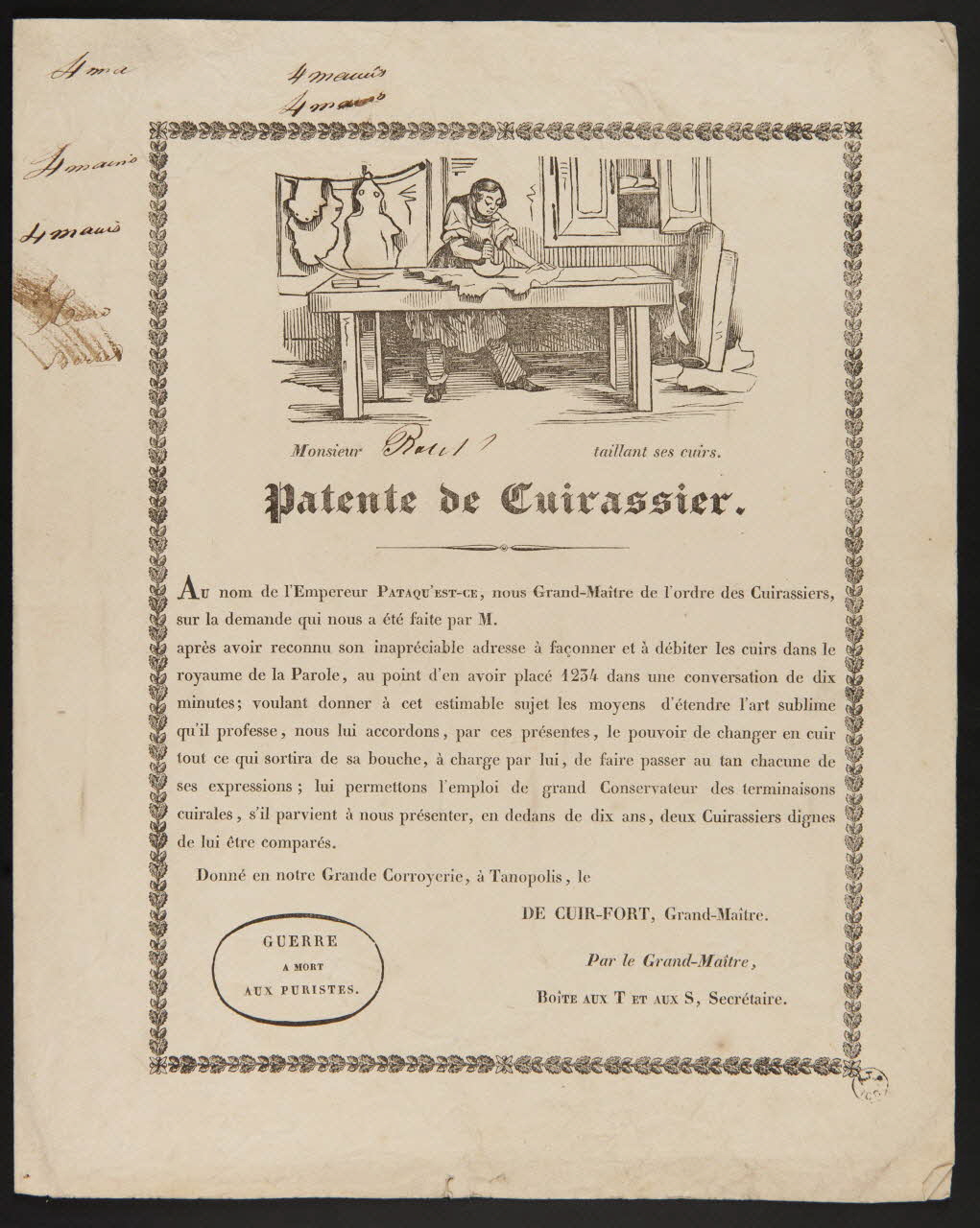 estampe Patente de Cuirassier. 1962.124.7 Photo