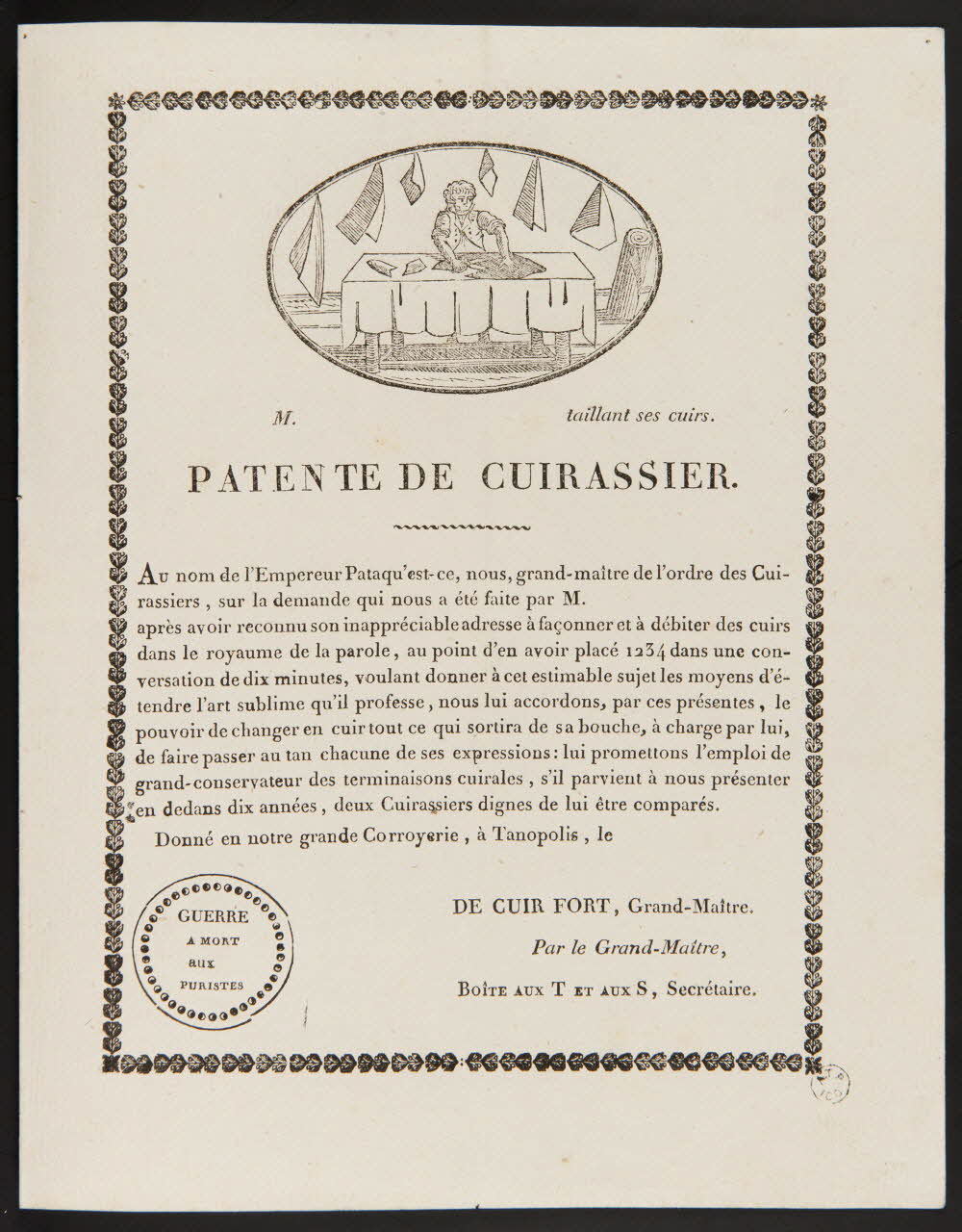 estampe PATENTE DE CUIRASSIER. 1962.124.8 Photo