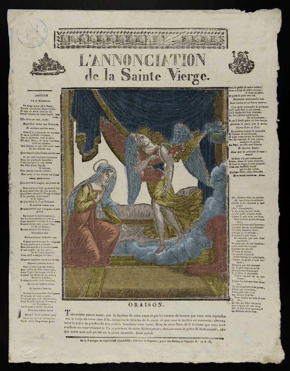 Antoine Thiébault ; Jacques-Pierre Garnier-Allabre imagerie ancienne L'ANNONCIATION  de la Sainte Vierge. Chartres 1826-1828 1962.44.3 Photo