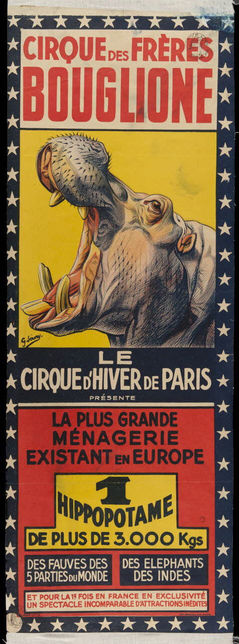 affiche CIRQUE DES FRERES  BOUGLIONE  LE  CIRQUE D'HIVER DE PARIS  1 HIPPOPOTAME 1962.67.172 Photo