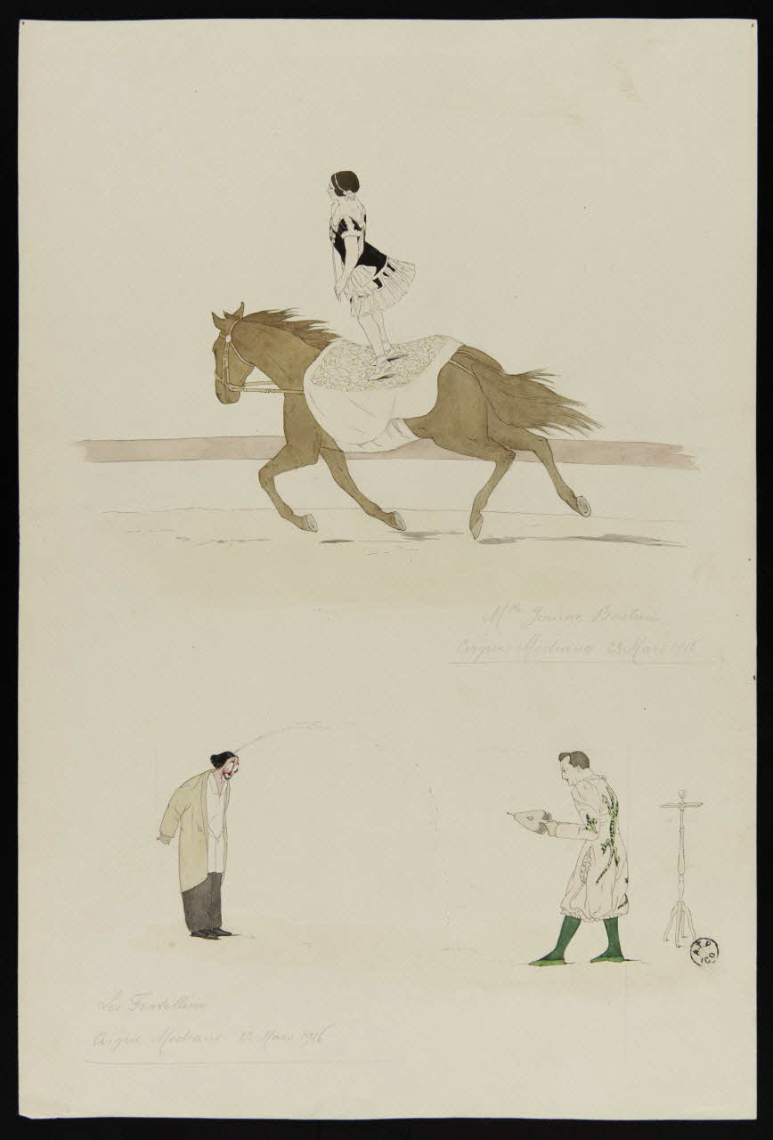 dessin Numéros de cirque : Jeanne Bastien, les Fratellini 1962.67.66 Photo