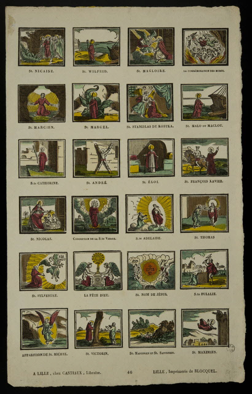 Jean-Baptiste Castiaux ; Simon-François Blocquel imagerie ancienne Planche de saintetés Lille 1809-1837 1962.70.27 Photo