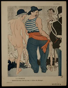 estampe LE SCAPULAIRE  - Eh bien, quoi, le séminariste ? On vous a dit de vous déshabiller com-plè-te-ment ! 1963.117.59.1/2 Photo