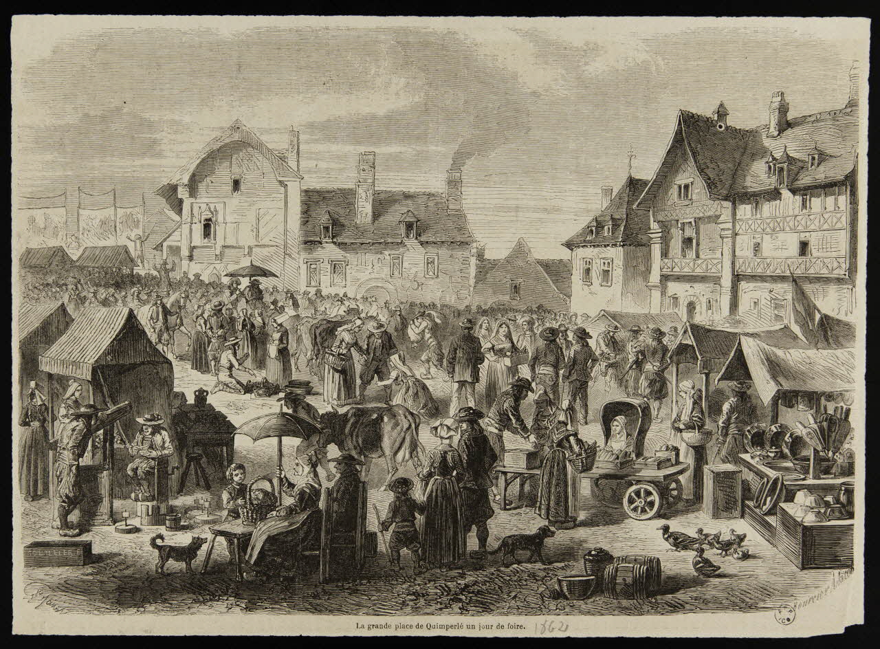 estampe La grande place de Quimperlé un jour de foire. 1963.117.6 Photo