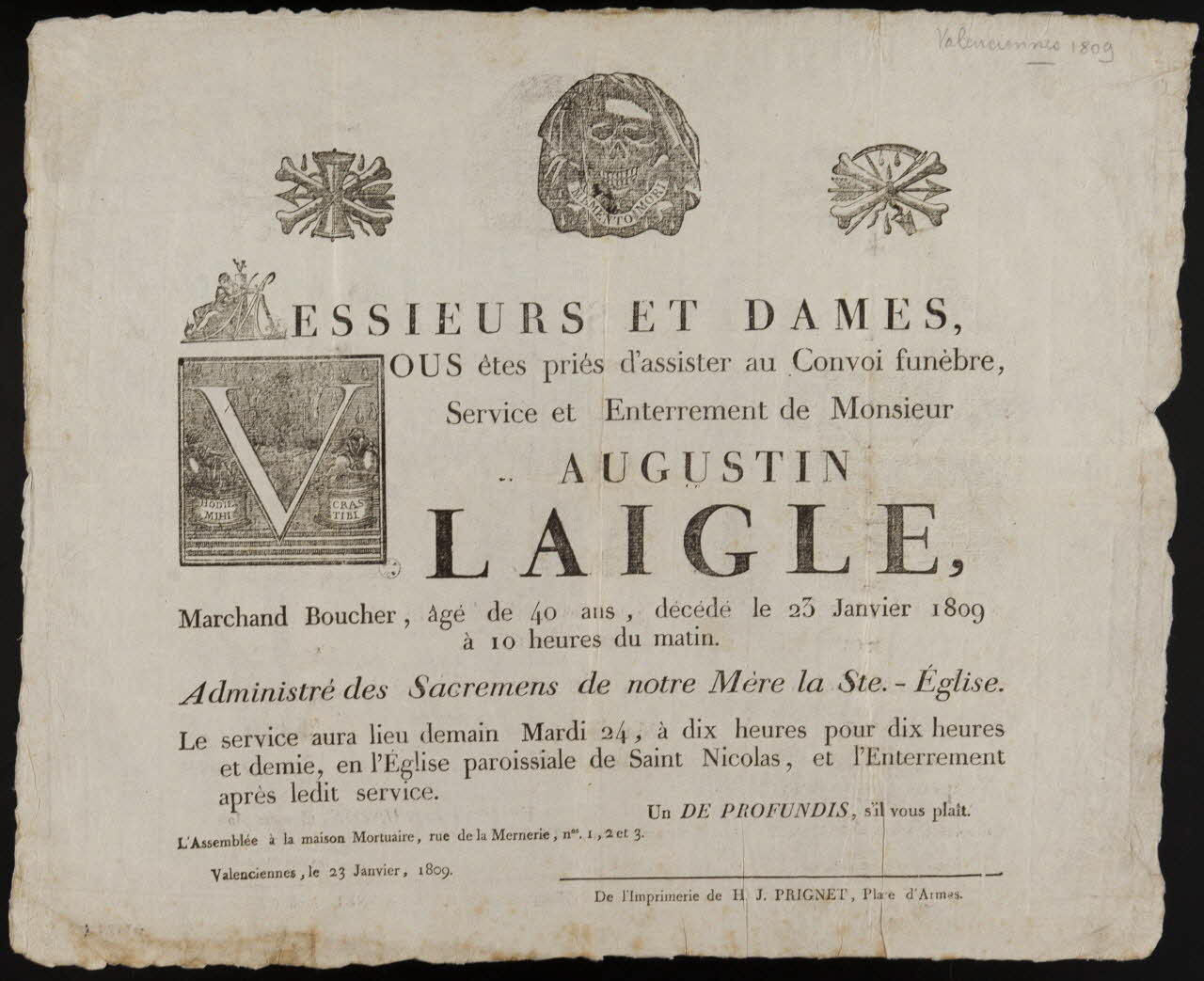 estampe Faire-part de décès de Monsieur Augustin Laigle 1809 1963.124.6 Photo