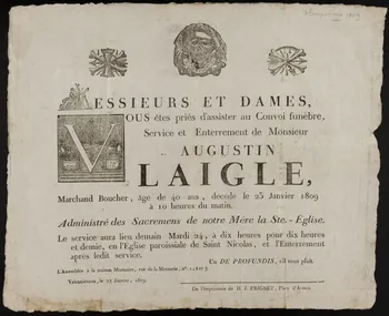 estampe Faire-part de décès de Monsieur Augustin Laigle 1809 1963.124.6 Photo