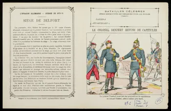 Louis Vagné protège-cahier, élément d'ensemble BATAILLES CÉLÈBRES  SÉRIE INSTRUCTIVE RECOMMANDÉE POUR LES ÉCOLES  LE COLONEL DENFERT REFUSE DE CAPITULER Pont-à-Mousson 1903 1963.144.15 Photo