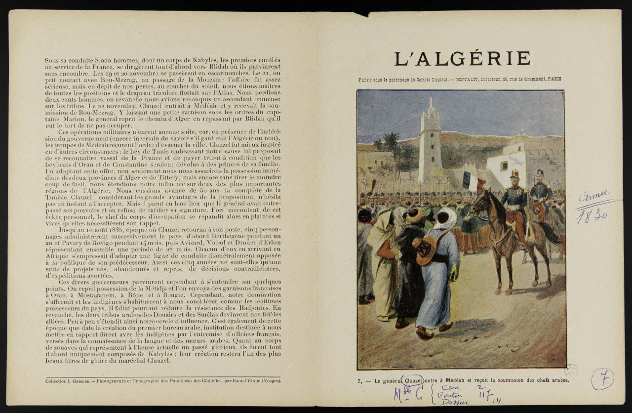 estampe L'ALGERIE  7. - Le général Clauzel entre à Médéah et reçoit la soumission des chefs arabes. 1963.144.163 Photo