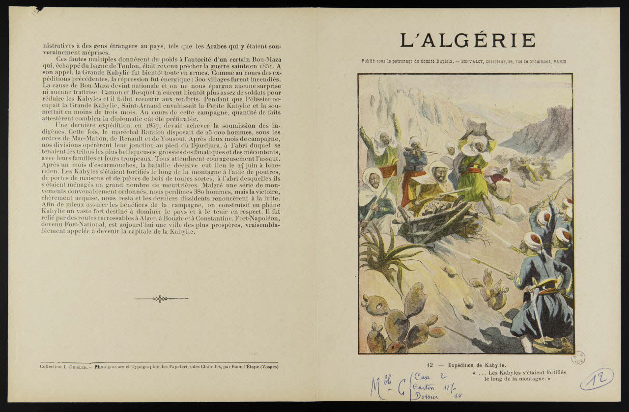 estampe L'ALGERIE  12. - Expédition de Kabylie. 1963.144.168 Photo