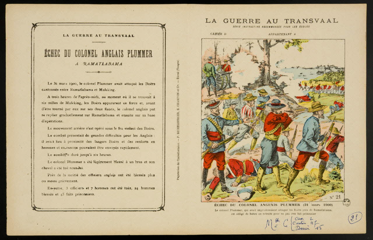 estampe LA GUERRE AU TRANSVAAL  ECHEC DU COLONEL ANGLAIS PLUMMER (31 mars 1900) 1963.144.195 Photo