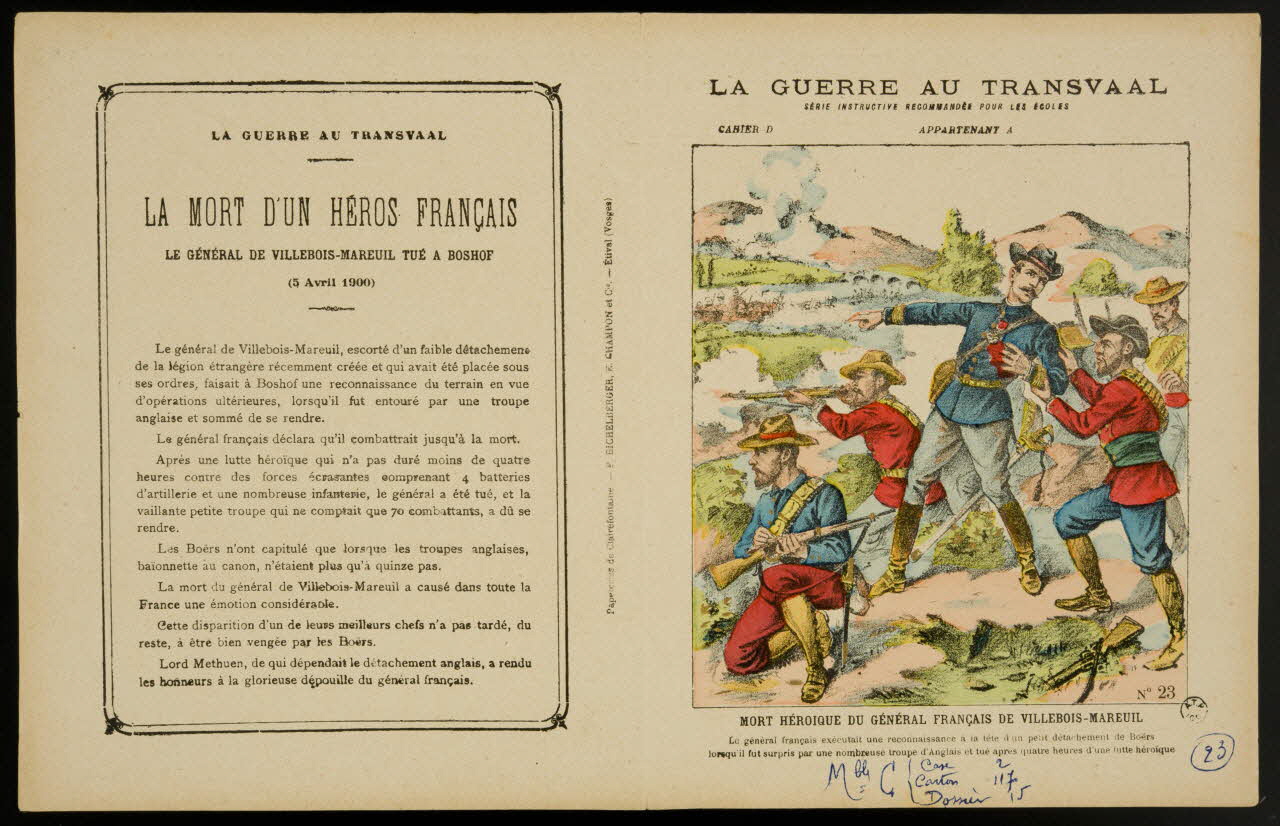 estampe LA GUERRE AU TRANSVAAL  MORT HEROIQUE DU GENERAL FRANCAIS DE VILLEBOIS-MAREUIL 1963.144.197 Photo