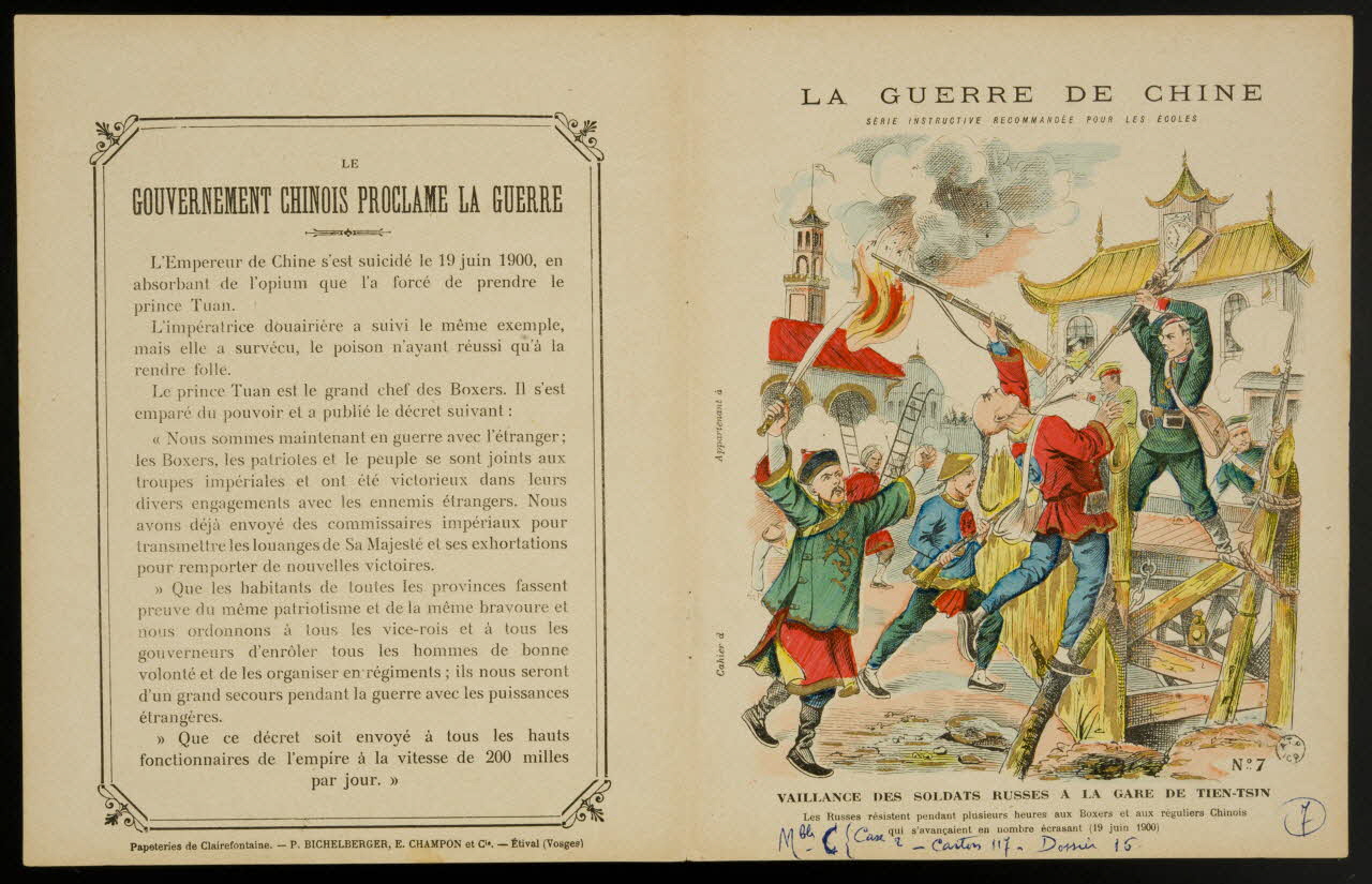 estampe LA GUERRE DE CHINE  VAILLANCE DES SOLDATS RUSSES A LA GARE DE TIEN-TSIN 1963.144.209 Photo