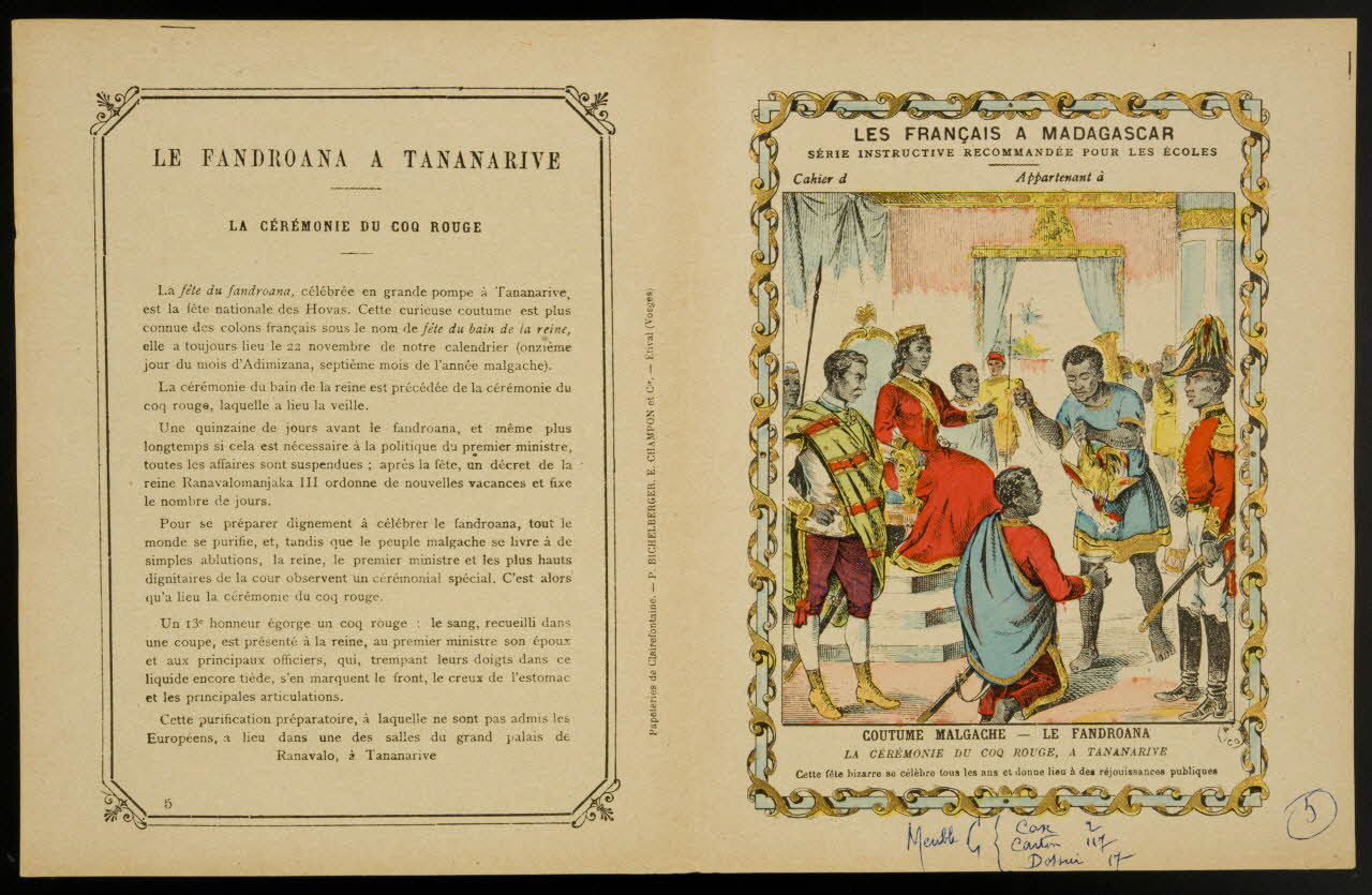 estampe LES FRANCAIS A MADAGASCAR  COUTUME MALGACHE - LE FANDROANA 1963.144.223 Photo