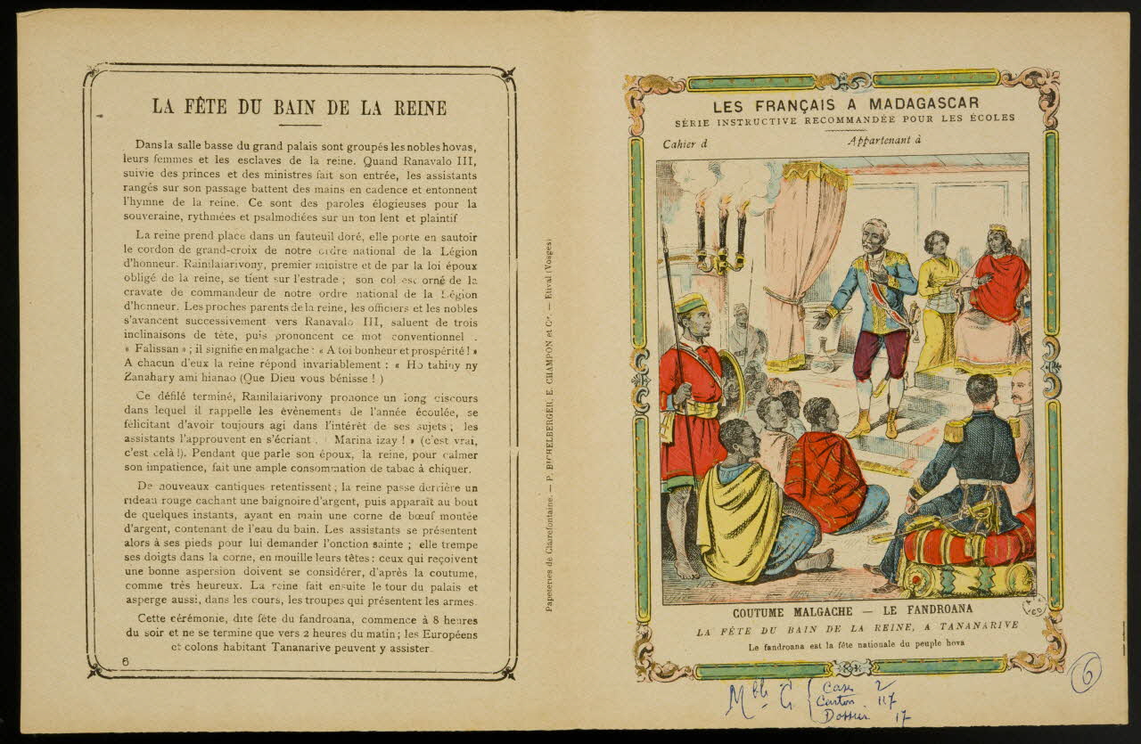 estampe LES FRANCAIS A MADAGASCAR  COUTUME MALGACHE - LE FANDROANA 1963.144.224 Photo