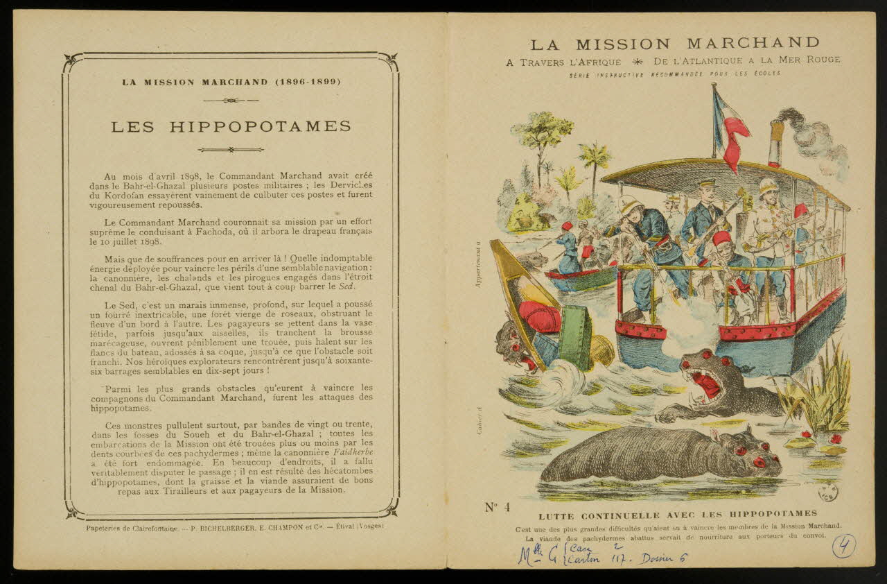 estampe LA MISSION MARCHAND  LUTTE CONTINUELLE AVEC LES HIPPOPOTAMES 1963.144.60 Photo