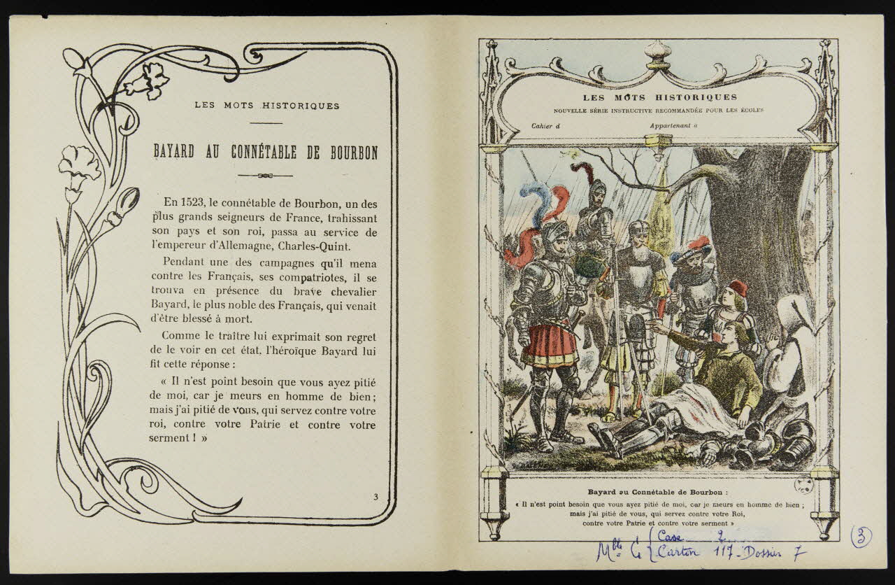 estampe LES MOTS HISTORIQUES  BAYARD AU CONNETABLE DE BOURBON 1963.144.65 Photo