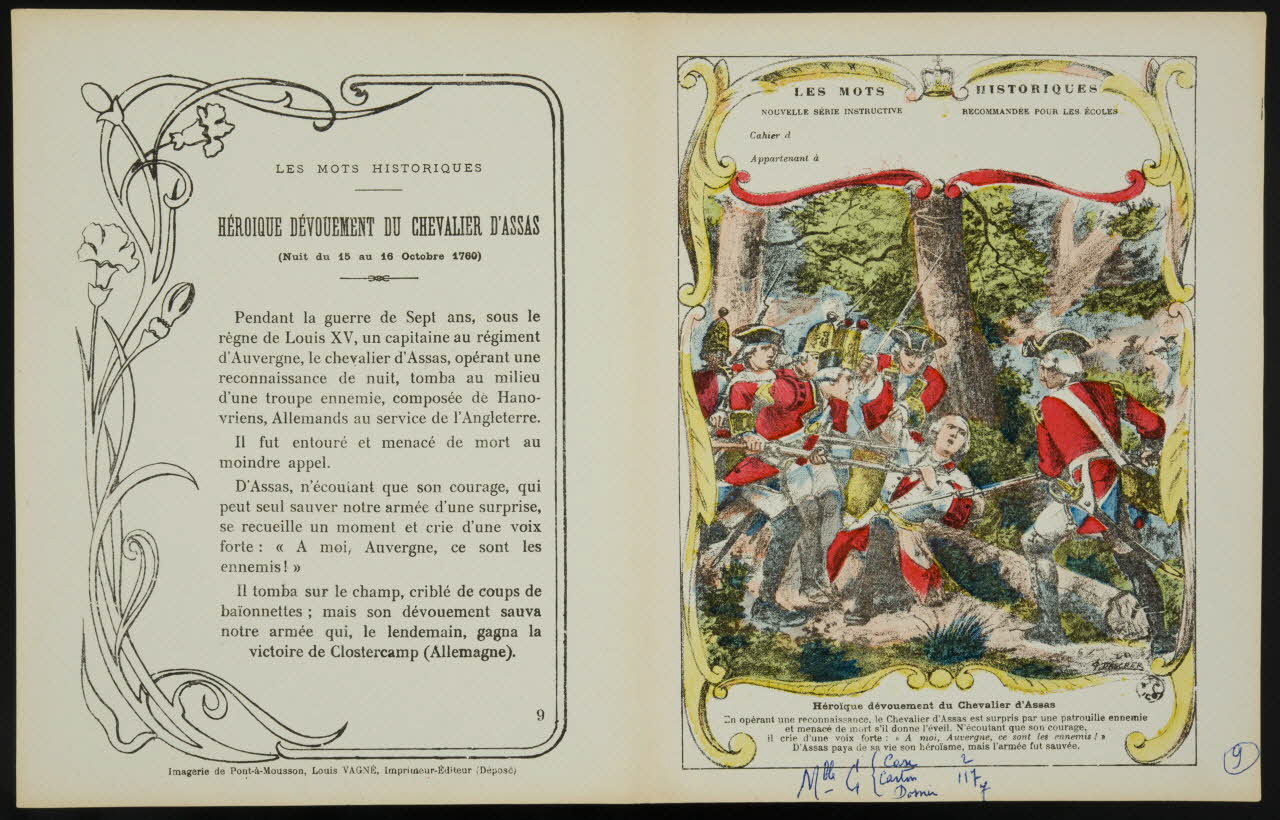 estampe LES MOTS HISTORIQUES  HEROIQUE DEVOUEMENT DU CHEVALIER D'ASSAS 1963.144.71 Photo