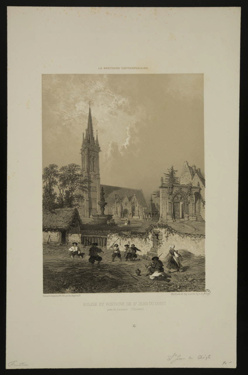 estampe LA BRETAGNE CONTEMPORAINE.  EGLISE ET FONTAINE DE ST. JEAN-DU-DOIGT,  près de Lanmeur. (Finistère) 1963.27.13 Photo