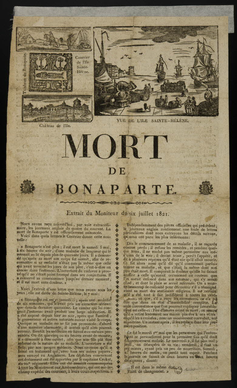 Conche ; Mercier Jean Laurent Bruno imagerie ancienne MORT  DE  BONAPARTE.  Extrait du Moniteur du six juillet 1821. Nantes 1821 1963.27.5 Photo