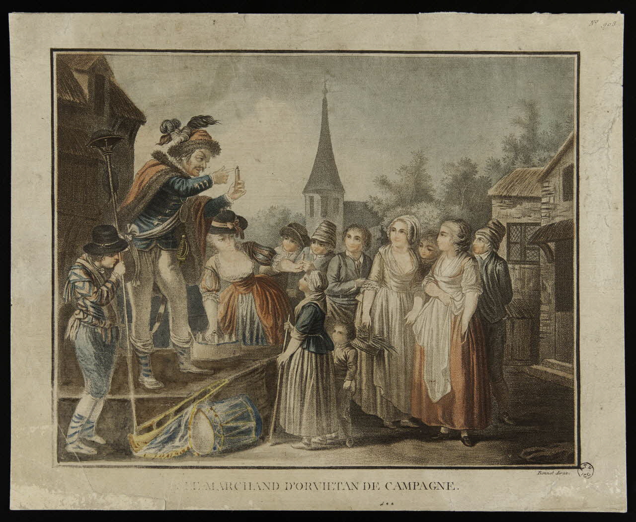 estampe LE MARCHAND D'ORVIETAN DE CAMPAGNE. 1963.27.58 Photo