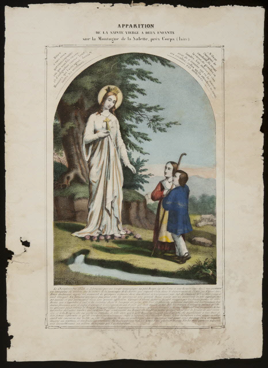 Pintard J. estampe APPARITION  DE LA SAINTE VIERGE A DEUX ENFANTS  sur la Montagne de la Salette, près Corps (Isère). Lyon 1846 1963.39.15 Photo