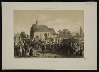 estampe LA NORMANDIE ILLUSTREE.  PROCESSIONS DES CHARITES A ST. SEBASTIEN,  près Evreux (Eure) le lendemain de la Pentecôte. 1963.5.19 Photo
