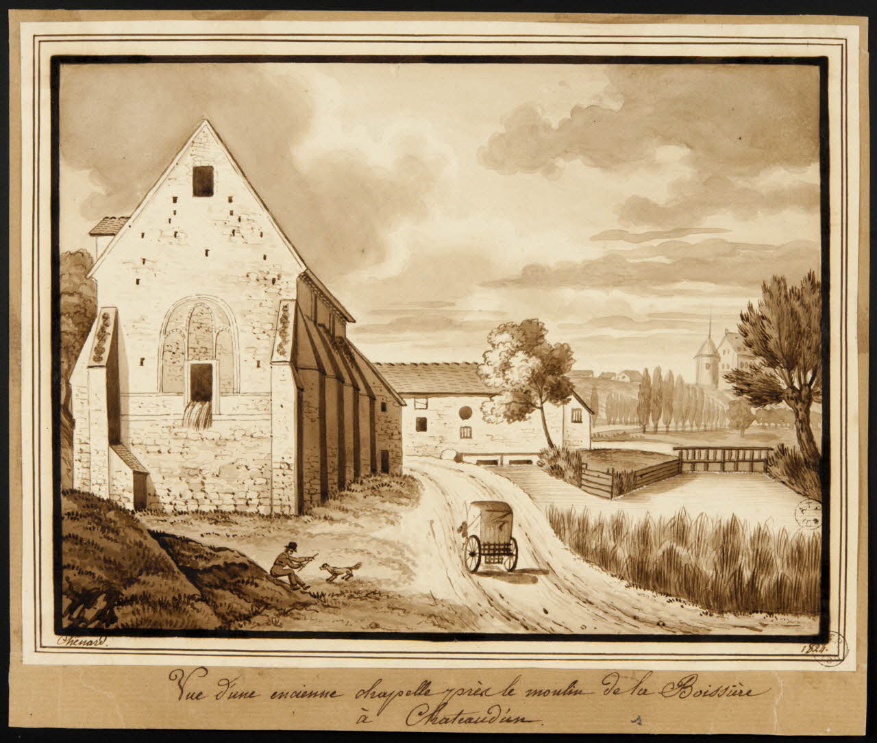 Chenard dessin Vue d'une ancienne chapelle près le moulin de la Boissière  à Châteaudun 1824 1963.56.35 Photo