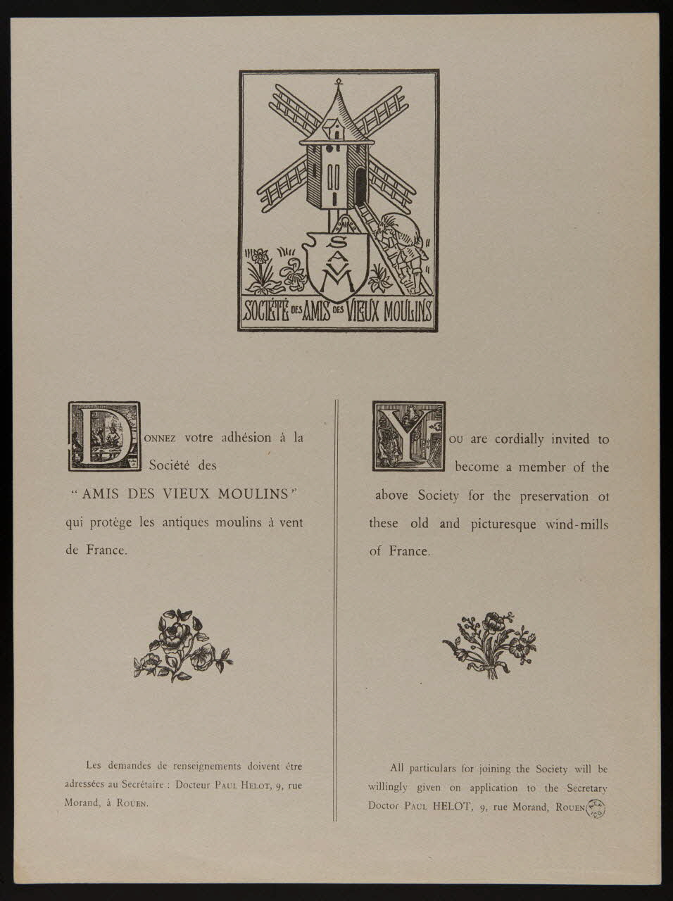estampe SOCIETE DES AMIS DES VIEUX MOULINS 1964.12.113 Photo