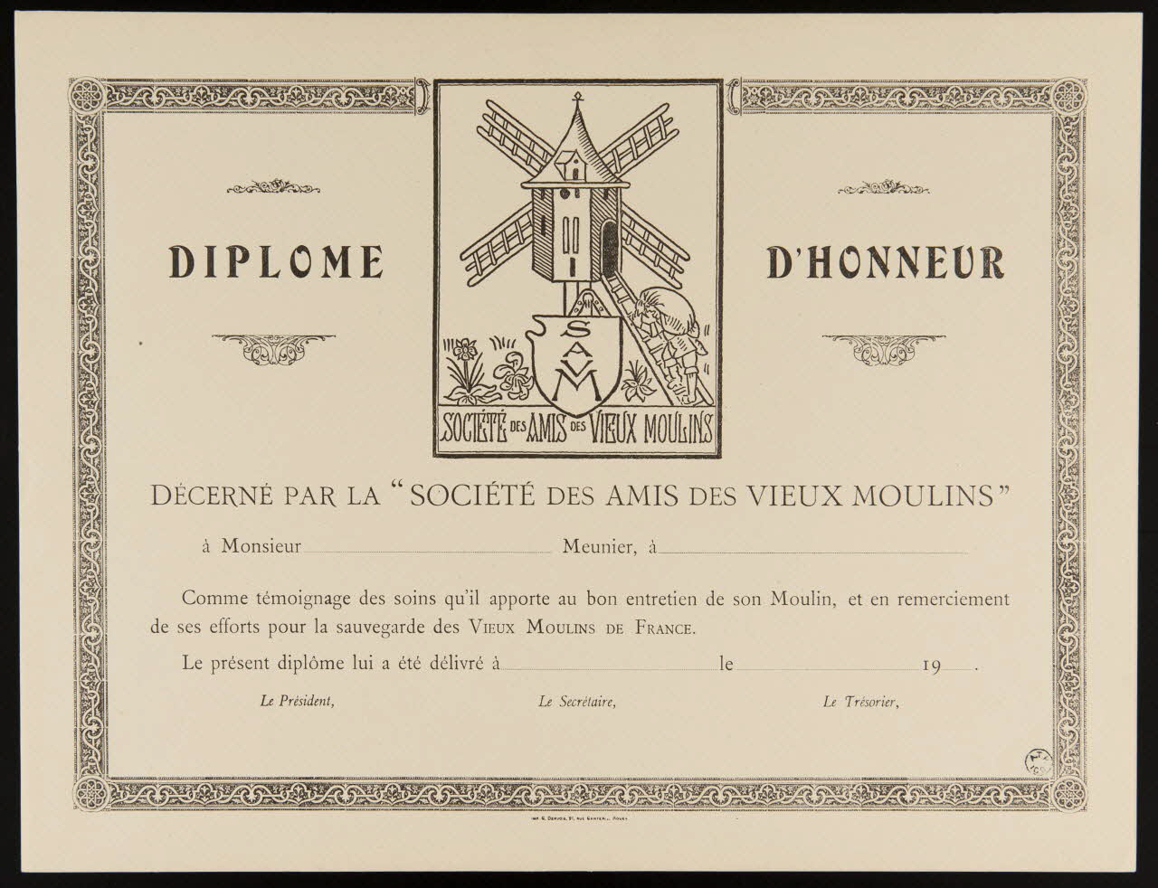 estampe DIPLOME D'HONNEUR 1964.12.115 Photo