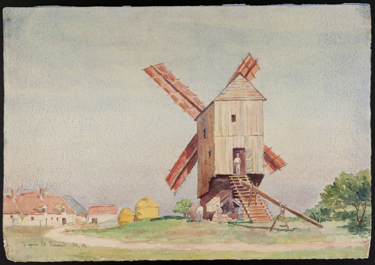 dessin Un moulin en Beauce d'après Ed. Renaud 1964.12.17 Photo