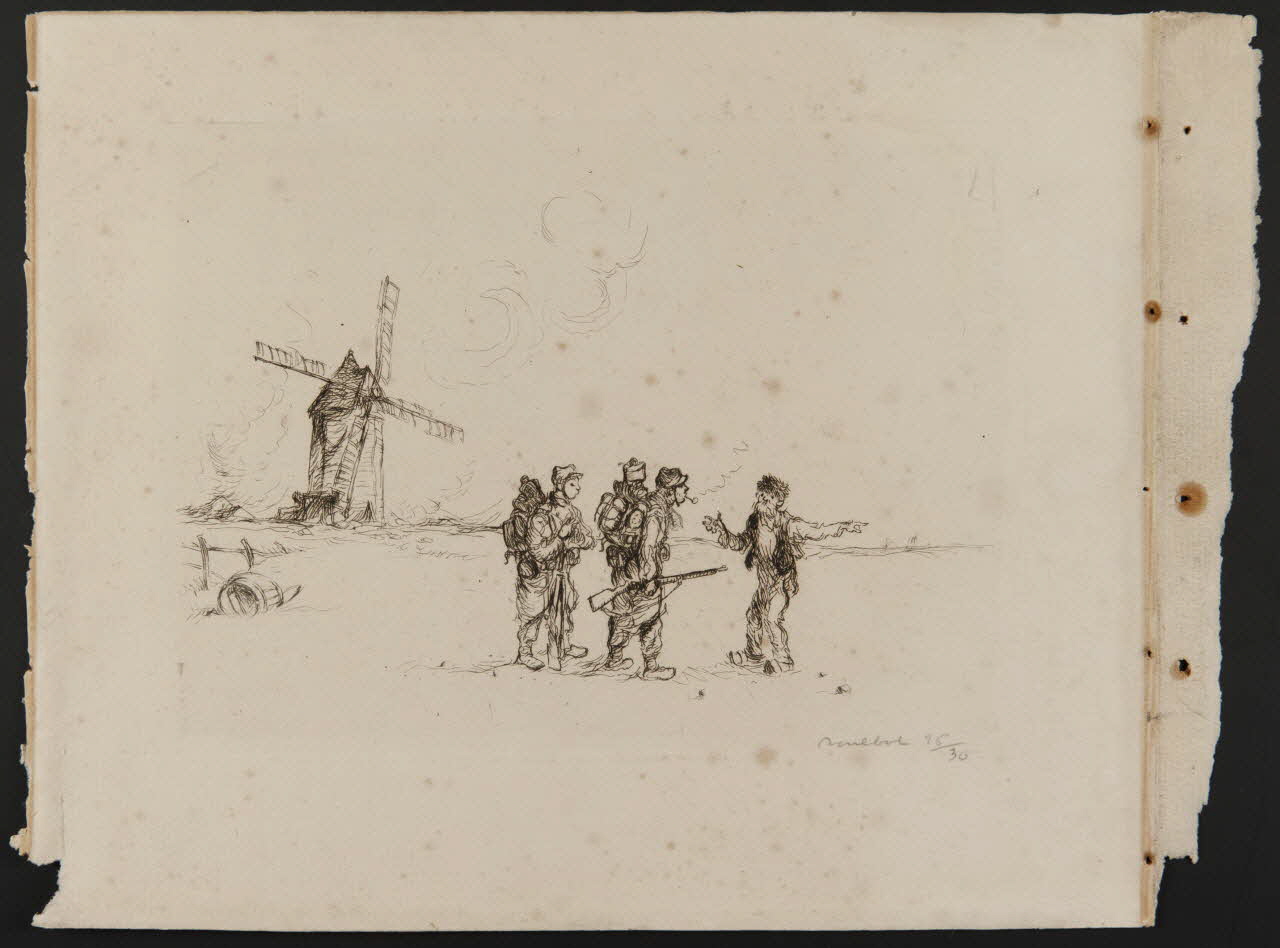 estampe Hommes discutant devant un moulin 1964.12.86 Photo