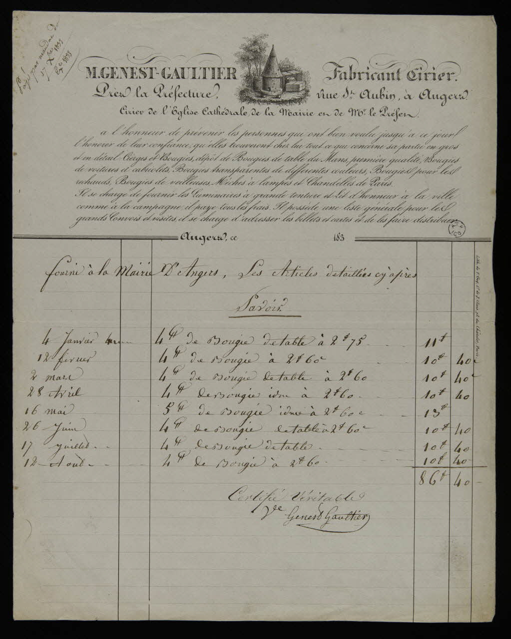 estampe M. GENEST-GAULTIER Fabricant Cirier. 1964.122.11 Photo